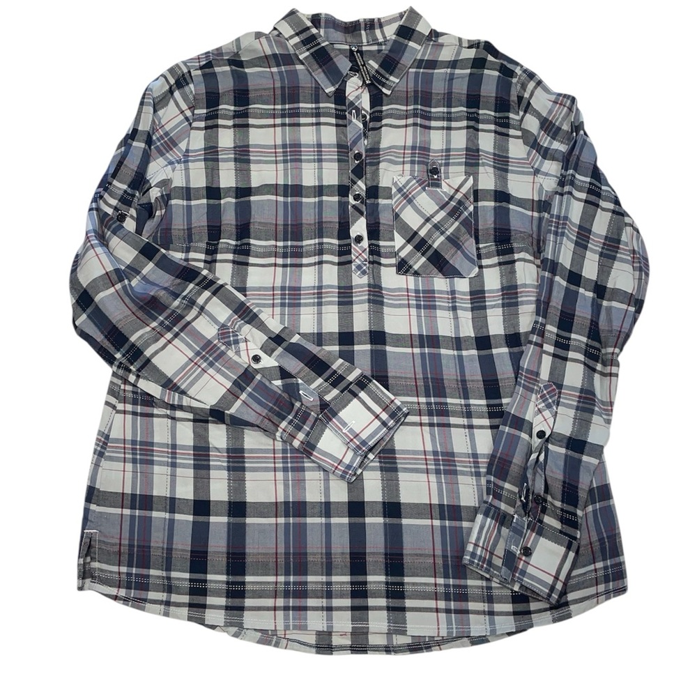 Kuhl Lexi Button Up Shirt White Blue Red Long Sleeve Plaid Collared Women's‎ XL